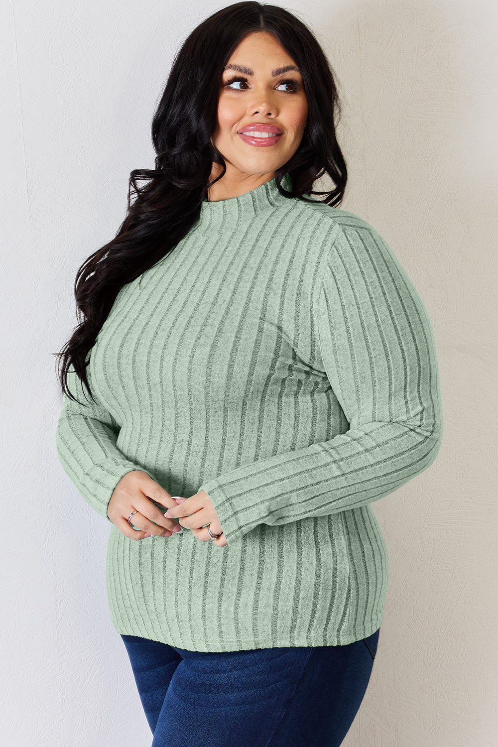 Basic Bae Full Size Ribbed Mock Neck Long Sleeve T-Shirt Trandify Deal