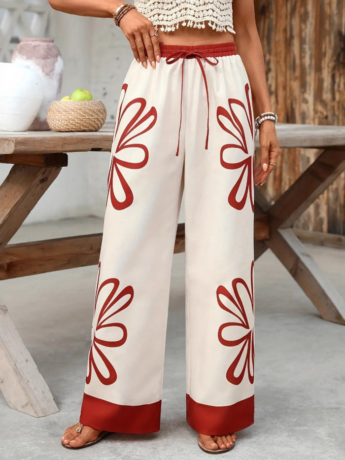 Boho Floral Print Wide Leg Pants for Women – Summer Beach Palazzo Lounge Pants
