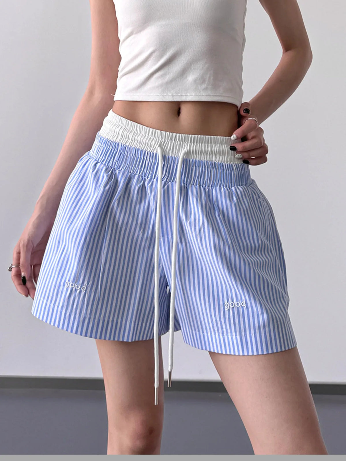 Women’s striped drawstring waist casual shorts for summer