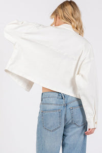 bytos Button Down Cropped Denim Jacket with Patch Pockets Trandify Deal