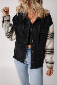 Drawstring Raw Hem Button Up Hooded Denim Jacket Trandify Deal