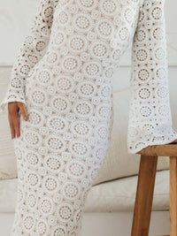 Lace Backless Round Neck Flare Sleeve Dress Trandify Deal
