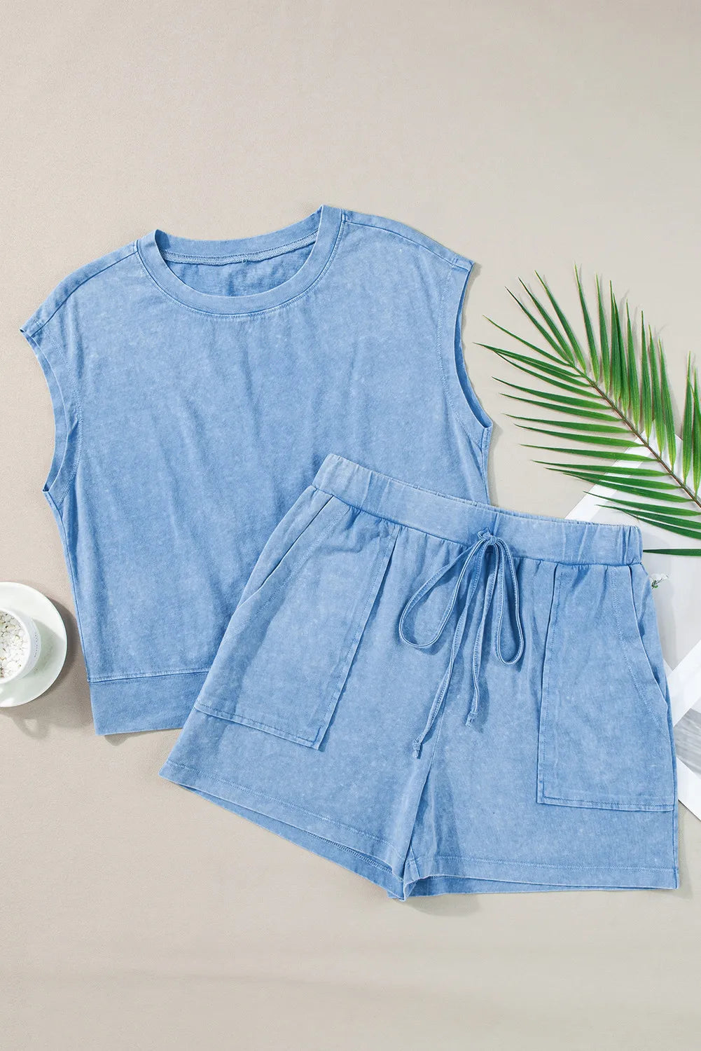 Round Neck Short Sleeve Top and Shorts Set Trandify Deal