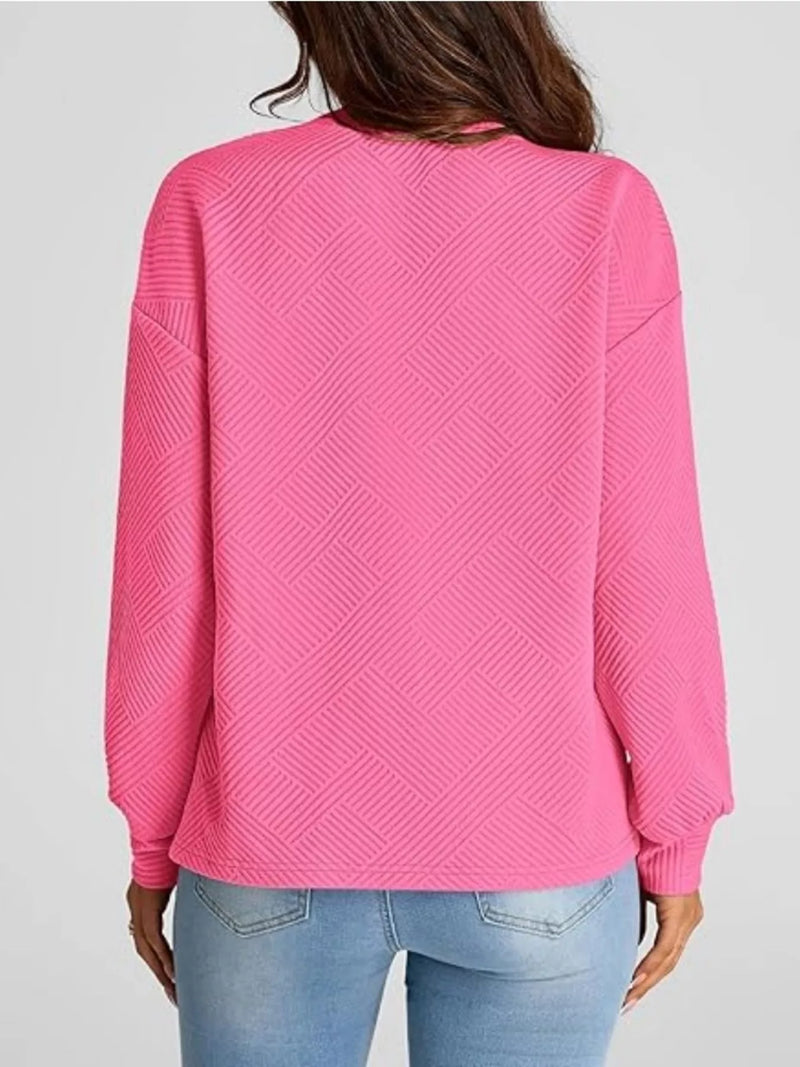 Drop Shoulder Sweatshirt - Women's Textured Knit Casual Top