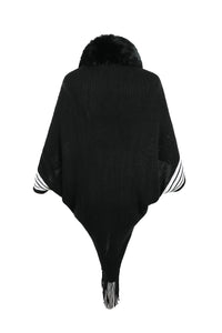 Striped Fringe Detail Long Sleeve Poncho Trandify deal