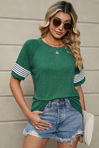 Striped Round Neck Short Sleeve T-Shirt Trandify deal