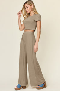 Double Take Full Size Round Neck Top and Pants Set Trandify deal