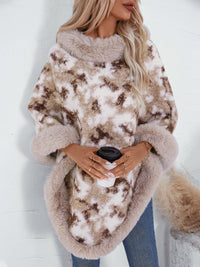 Furry Contrast Three-Quarter Poncho Trandify Deal