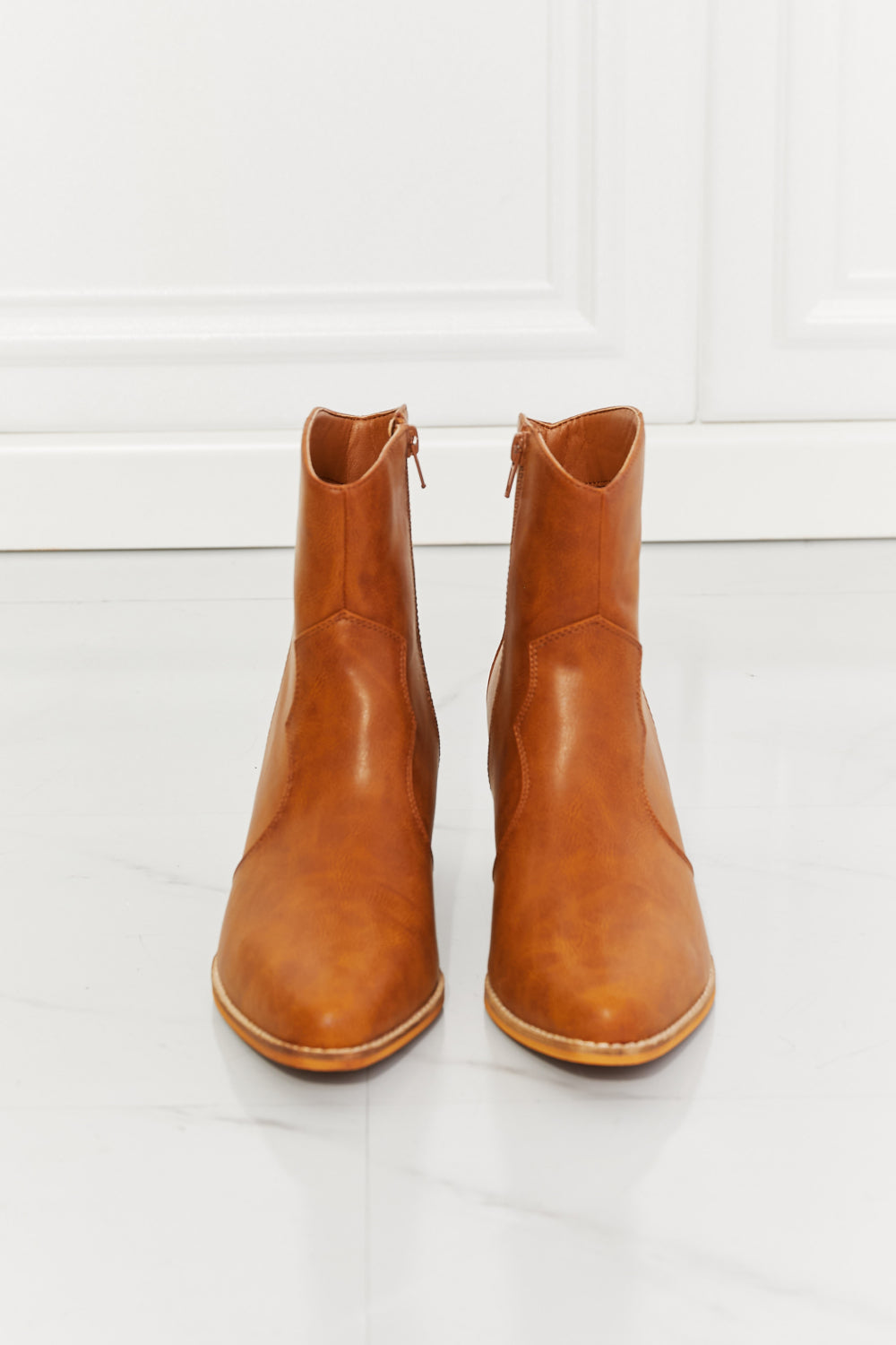 MMShoes Watertower Town Faux Leather Western Ankle Boots in Ochre Trandify Deal
