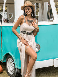 Waffle-Knit Tied Spaghetti Strap Dress Trandify Deal
