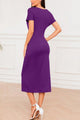 Slit Round Neck Short Sleeve Midi Dress Trandify deal