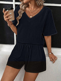 V-Neck Half Sleeve Top and Shorts Set - Trandify Deal