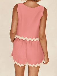 Contrast Trim Round Neck Top and Shorts Set Trandify deal