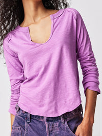 Exposed Seam Notched Long Sleeve T-Shirt Trandify Deal