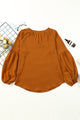 Ruched Notched Balloon Sleeve Blouse Trandify deal