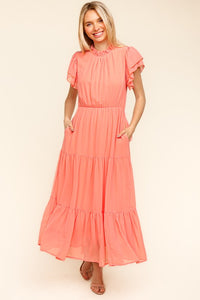 Haptics Full Size Tiered Frill Mock Neck Short Sleeve Dress Trandify Deal