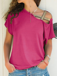 Asymmetrical Neck Short Sleeve T-Shirt Trandify Deal