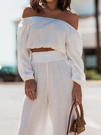 Off Shoulder Long Sleeve Top and Pants Set Trandify deal