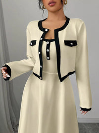 Contrast Trim Maxi Dress and Cardigan Set