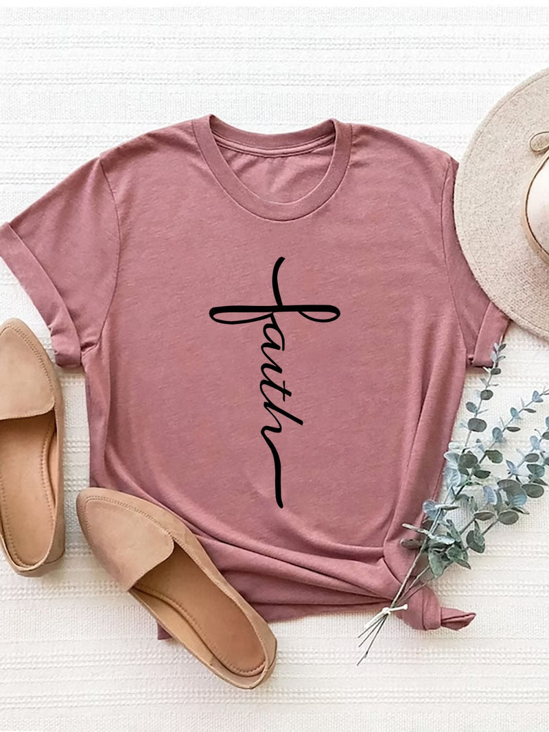 Letter Graphic Round Neck Short Sleeve T-Shirt Trandify Deal