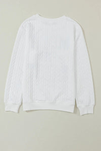 Full Size MERRY AND BRIGHT Cable Knit Pullover Sweatshirt Trandify Deal