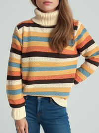 Contrast Stripes Turtleneck Long Sleeve Sweater Trandify Deal