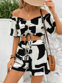 Perfee Drawstring Off-Shoulder Top and Shorts Set Trandify deal
