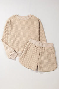 Quilted Round Neck Long Sleeve Top and Shorts Set Trandify deal