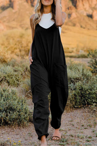 Women’s V-neck sleeveless jumpsuit with pockets – Trendy & comfortable