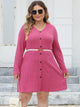 Plus Size Ribbed Buttoned V-Neck Long Sleeve Dress Trandify deal