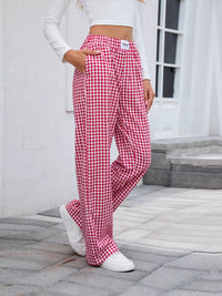 Women's Plaid Wide Leg Cotton Pants