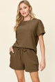 Double Take Full Size Texture Short Sleeve T-Shirt and Drawstring Shorts Set - Trandify Deal