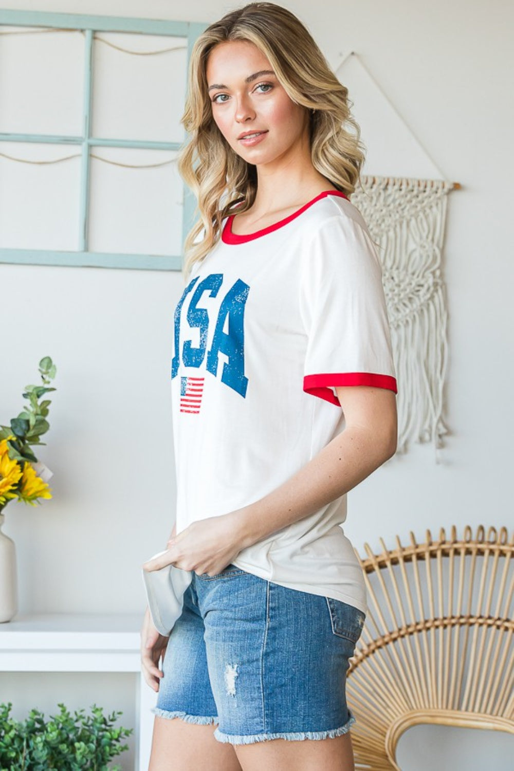 Heimish Full Size USA Contrast Trim Short Sleeve T-Shirt Trandify deal