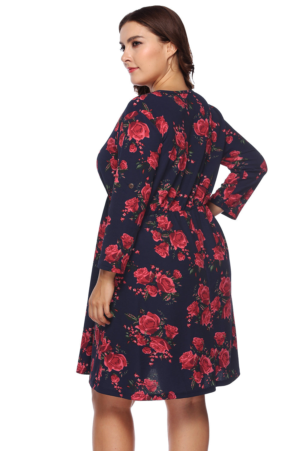 Plus Size Floral Print Half Zip Up Dress Trandify deal