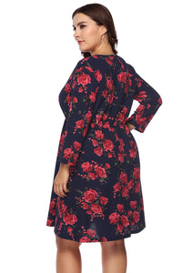 Plus Size Floral Print Half Zip Up Dress Trandify deal