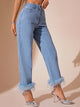 Plush Hem High Rise Straight Jeans - Trandify Deal