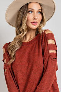 Cutout Round Neck Long Sleeve Top Trandify Deal