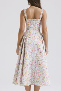 Blush pink floral square neck midi dress for women – Trendy summer boho dress – TrandifyDeal USA