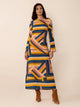 Contrast Round Neck Flare Sleeve Midi Dress Trandify Deal