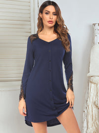 Lace Detail Long Sleeve Mini Lounge Dress Trandify Deal