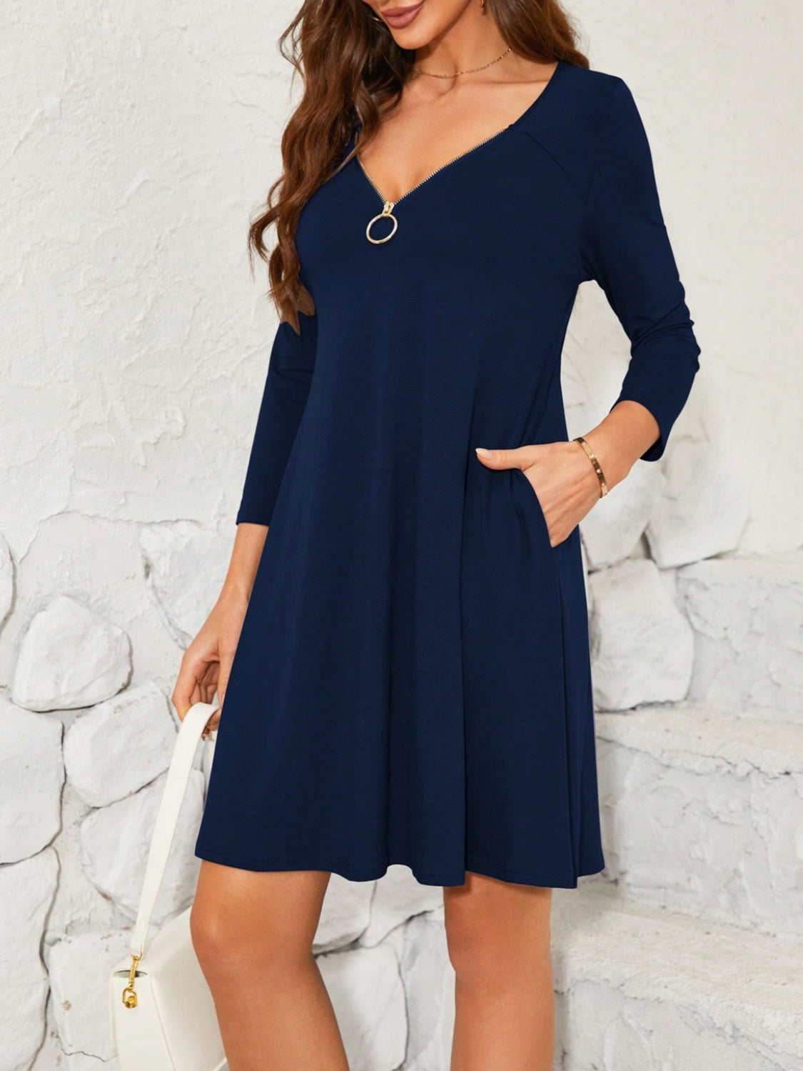 Quarter Zip Long Sleeve Dress Trandify Deal