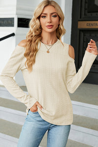Round Neck Cold Shoulder T-Shirt Trandify deal