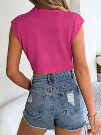 Openwork Round Neck Cap Sleeve Knit Top Trandify deal
