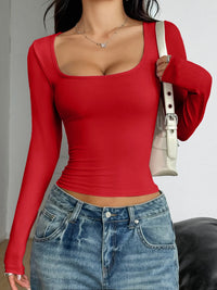 Trendy Square Neck Fitted Tee – Women’s Layering Essential – Soft & Comfortable