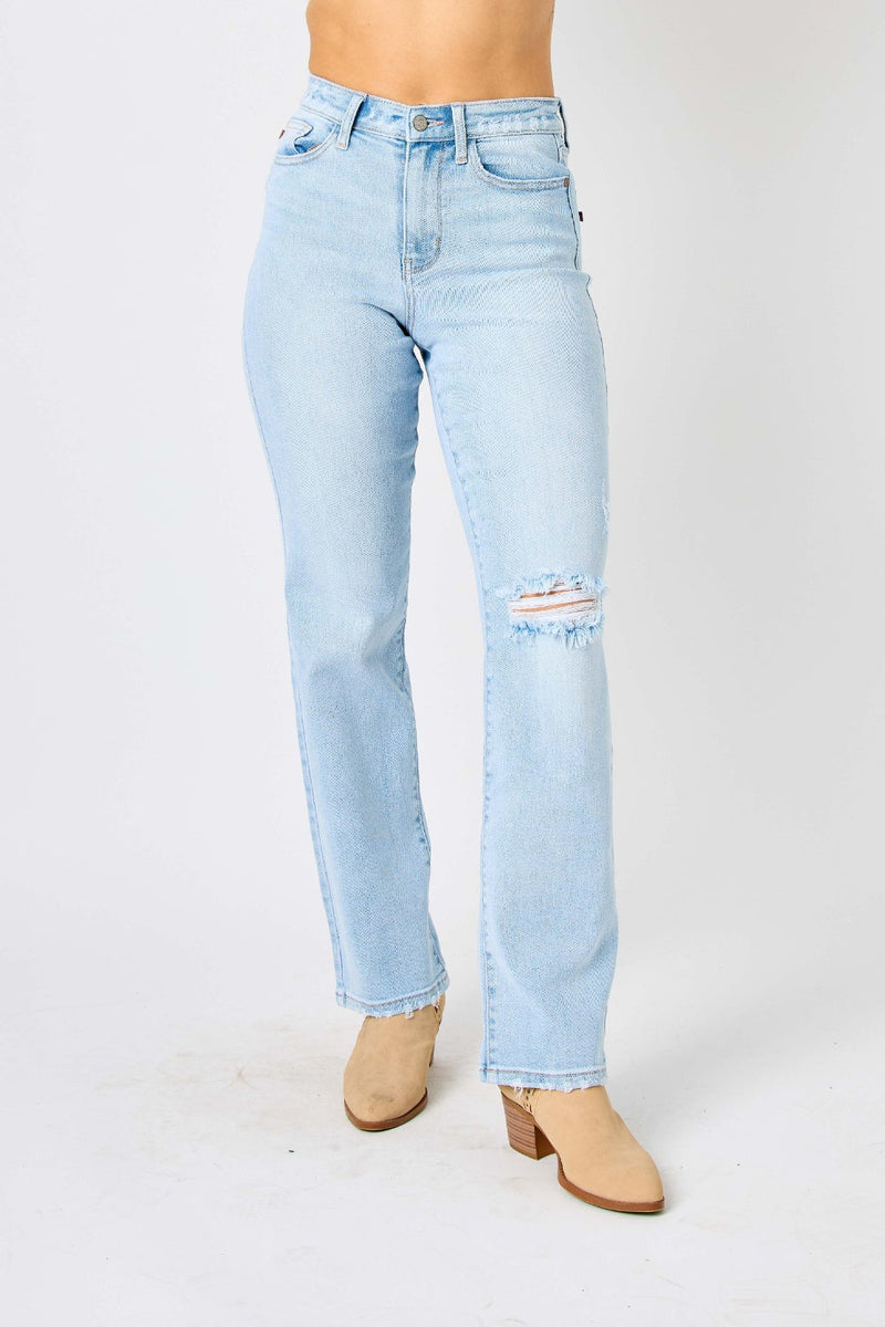 Judy Blue Full Size High Waist Distressed Straight Jeans Trandify deal