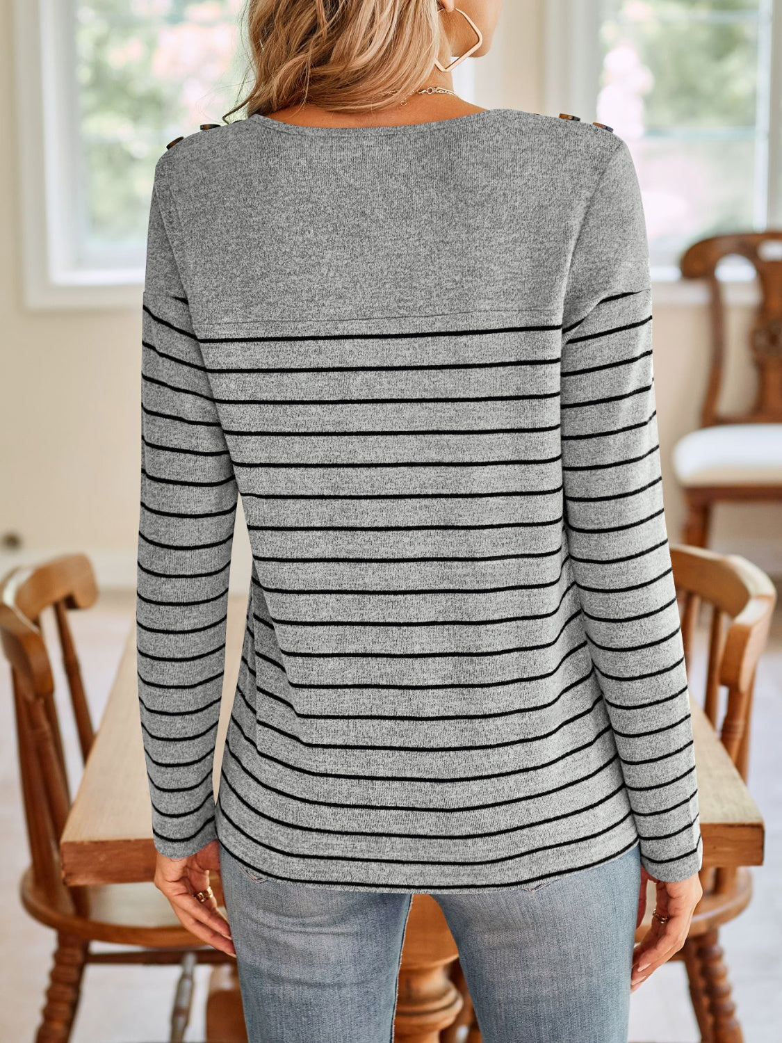 Lovelet Striped Round Neck Long Sleeve T-Shirt Trandify Deal