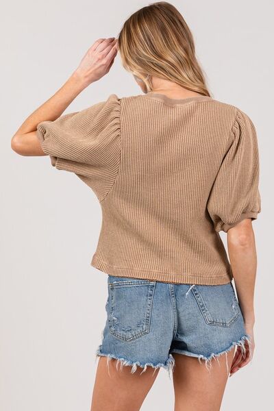 SAGE+FIG women’s lace-up crop top in waffle knit fabric, boho streetwear style, free shipping USA