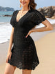 Openwork Plunge Short Sleeve Cover-Up Dress Trandify deal