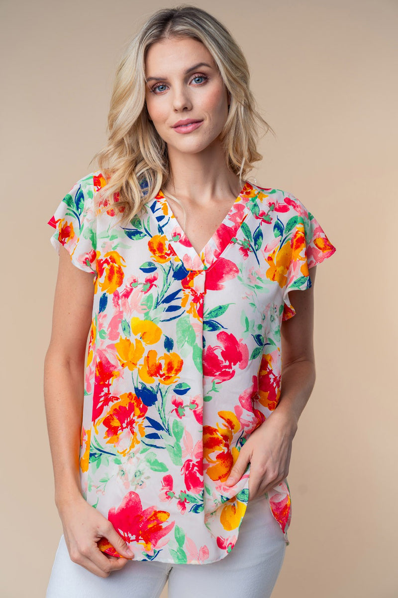 White Birch Full Size Short Sleeve Floral Woven Top Trandify deal