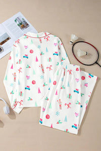 Printed Collared Neck Long Sleeve Top and Pants Lounge Set Trandify Deal
